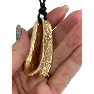 Adolfo Dominguez Pendant Necklace Gold- toned Black 16”Cord Hand Crafted Artisan